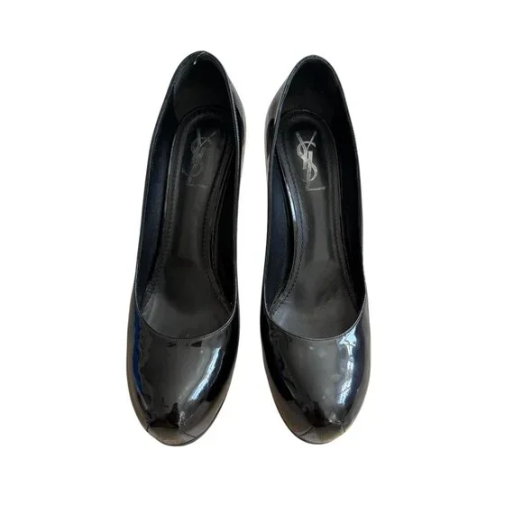 SAINT LAURENT Tribtoo Black Patent Leather Platform Heels Size 40.5 / US 10.5 - Picture 11 of 11
